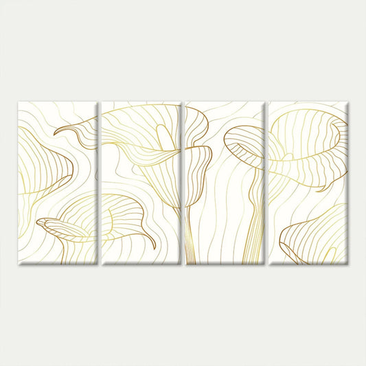 4pcs Minimalist Gold and White Lily Line Art Wall Art Canvas Framed 45x80cm - High Quality Print 100% Australian Made Wall Canvas Ready to Hang