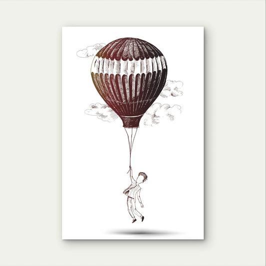 Vintage Hot Air Balloon Sketch Hand Drawn 40x60cm Metal Print Ready to Hang