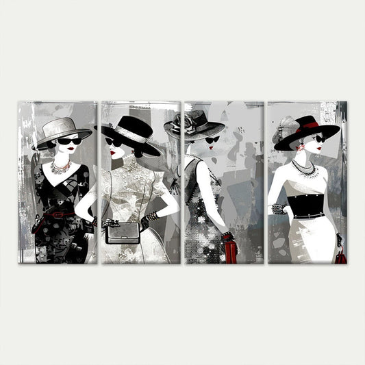 4pcs Glamorous Fashion Women Black & White Chic Wall Art Canvas Framed 45x80cm - High Quality Print 100% Australian Made Wall Canvas Ready to Hang