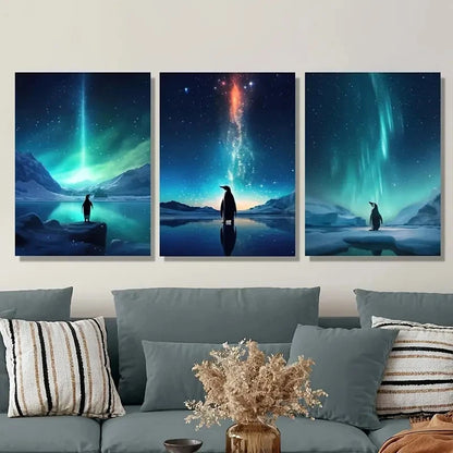 3pcs Aurora Borealis and Glacier Scene Metal Print Ready to Hang Art