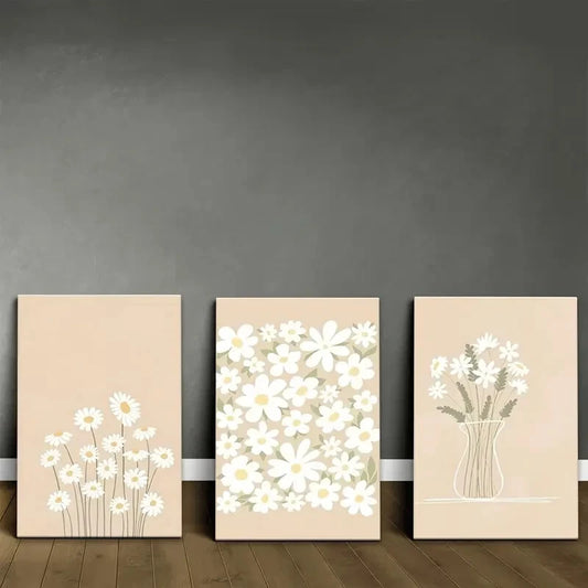 3pcs Bohemian Style Floral Daisy Flower Metal Print Ready to Hang Art