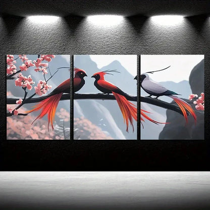 3pcs Bird flaps its wings and flies high Design Metal Print Ready to Hang Art