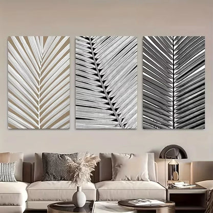 3pcs Black and White Tropical Palm Leaf Wall Art Set Canvas Framed 50x70cm - High Quality Print 100% Australian Made Wall Canvas Ready to Hang