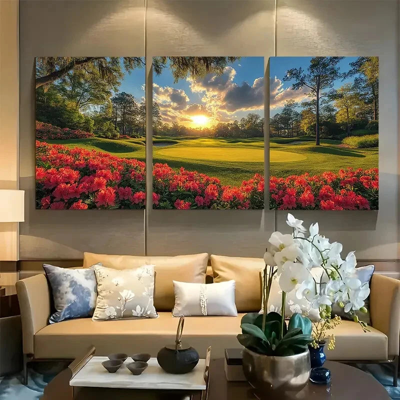 3pcs Augusta National Golf Club & Sunset Scenery Metal Print Ready to Hang Art