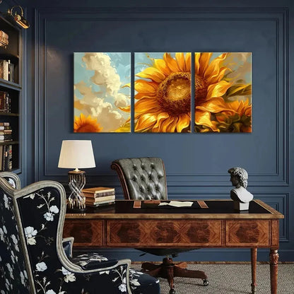 3pcs Sunflower Abstract Art Vibrant Colors Metal Print Ready to Hang Art