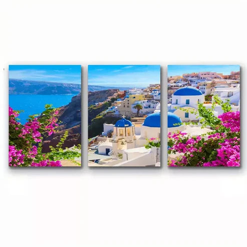 3pcs Island burner City Of Oia On Island Santorini Greece Canvas Framed 60x90 cm - High Quality Print 100% Australian Made Wall Canvas Ready to Hang
