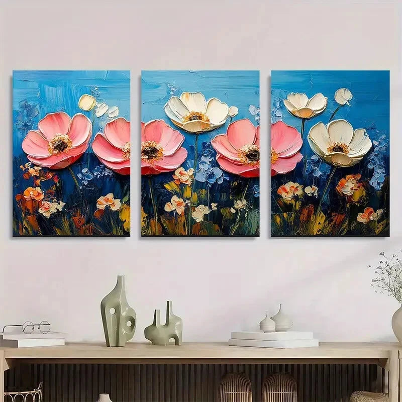 3pcs Modern Abstract Flower Vibrant Poppy Metal Print Ready to Hang Art