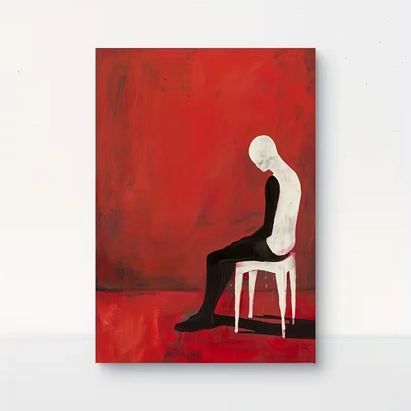 Bold Red & Black White Abstract Metal Print Ready to Hang