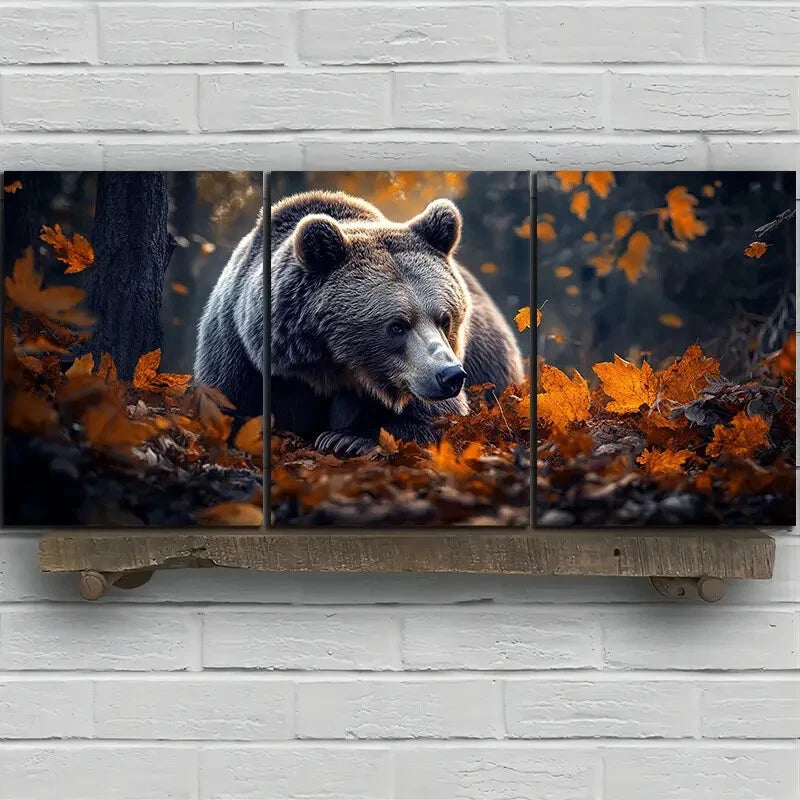 3pcs Bears in the Forest Scenery Metal Print Ready to Hang Art
