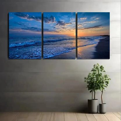 3pcs Coastal Sunset Serene Beach Wall Art Set Canvas Framed 60x90cm - High Quality Print 100% Australian Made Wall Canvas Ready to Hang