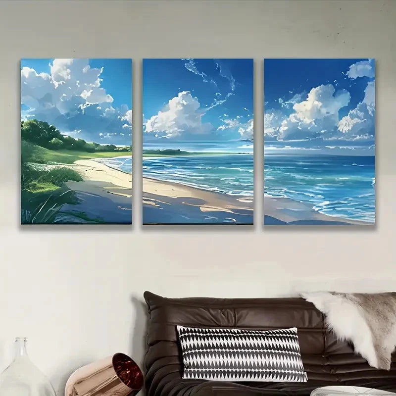 3pcs Serene Beach & Ocean Scenery Wall Art Set Canvas Framed 60x90cm - High Quality Print 100% Australian Made Wall Canvas Ready to Hang