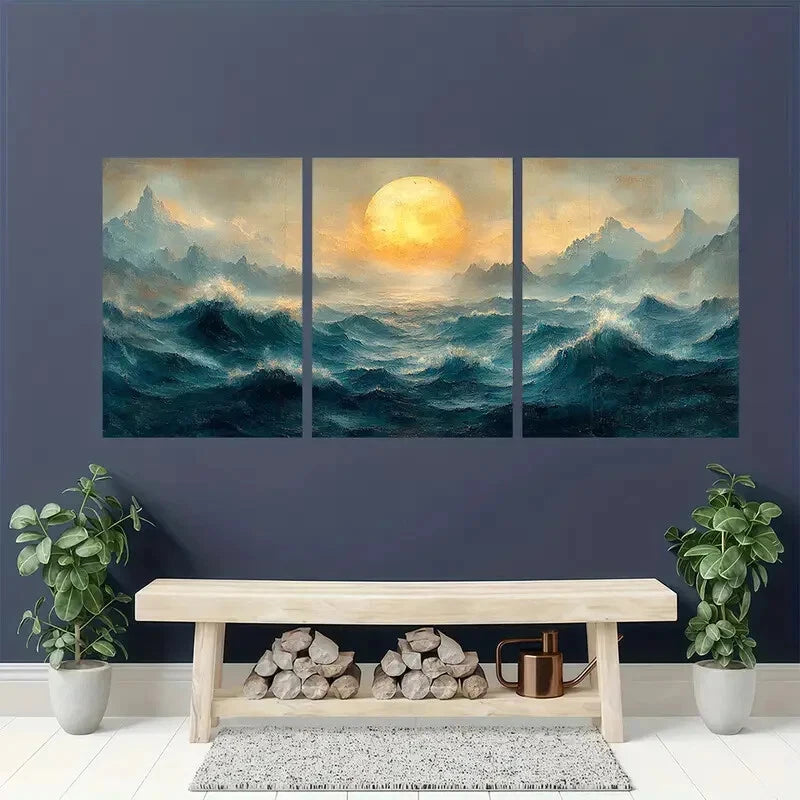 3pcs Vintage Seascape Wall Art Posters Metal Print Ready to Hang Art