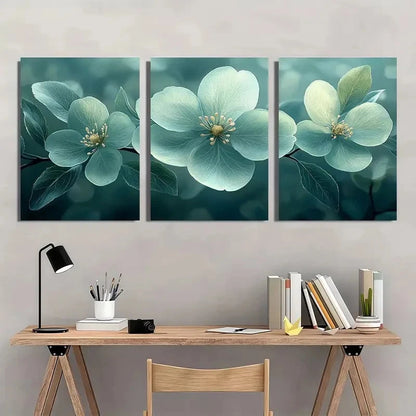 3pcs Painting Light Green Flower Decoration Metal Print Ready to Hang Art
