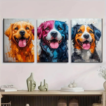 3pcs Vibrant Dog Colorful Splash Smiling Breeds Metal Print Ready to Hang Art