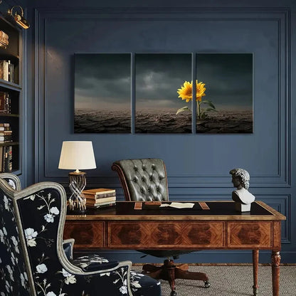 3pcs Sunflower Dark Sky Cracked Earth Metal Print Ready to Hang Art