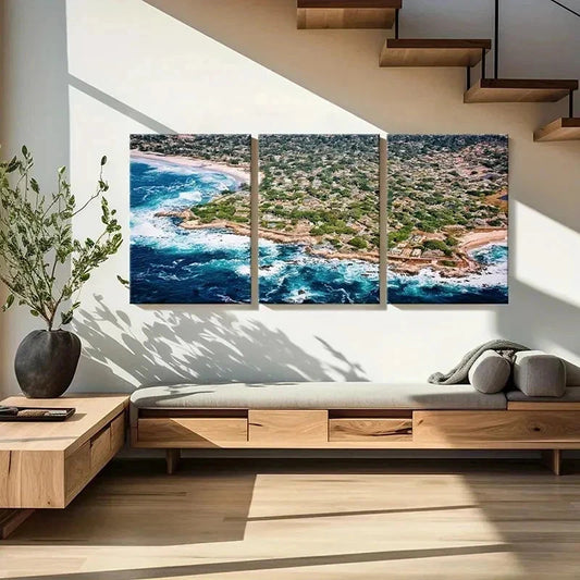 3pcs Sea Waves Coastline Modern Decor Wall Art Set Canvas Framed 40x60cm - High Quality Print 100% Australian Made Wall Canvas Ready to Hang