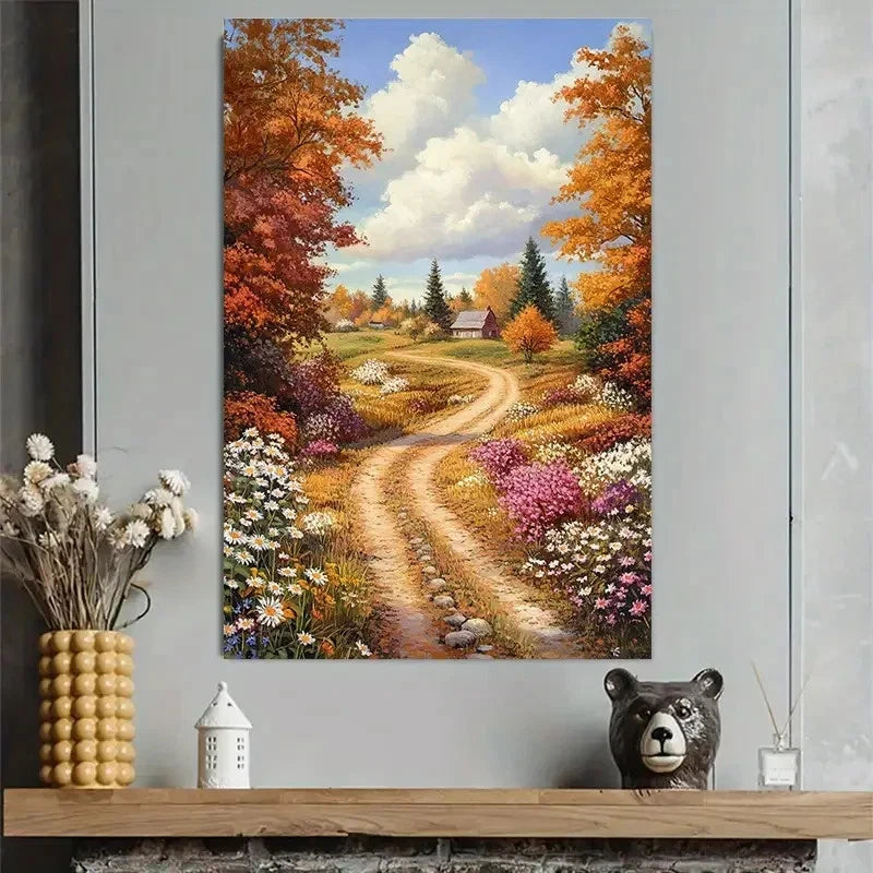 Autumn Country Road Foliage Landscape Poster 40x60cm Metal Print Ready to Hang