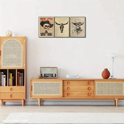 3pcs Expression Longhorn Skull Print Country Metal Print Ready to Hang Art