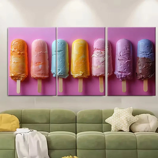 3pcs Vibrant Pastel Ice Cream Popsicle Metal Print Ready to Hang Art