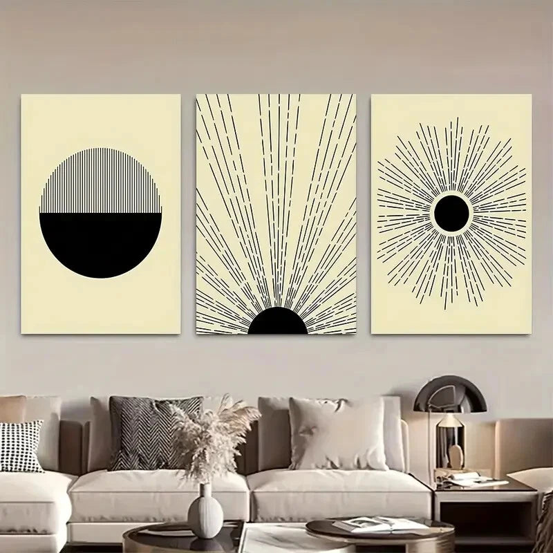3pcs Boho Geometric Mid-Century Abstract Metal Print Ready to Hang Art