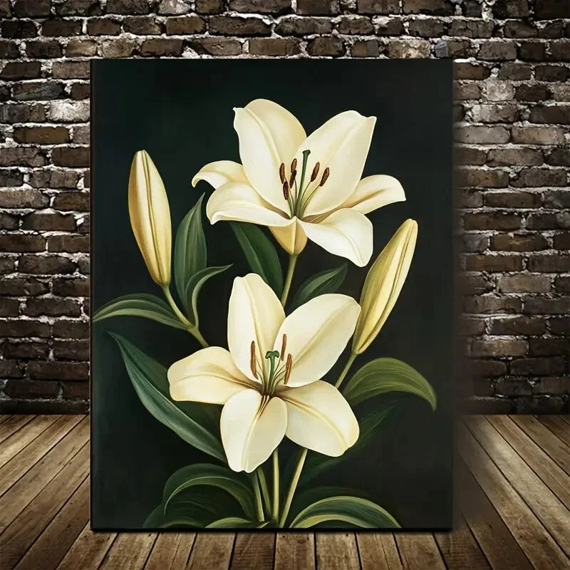 Beautiful Beautiful Lily Flower Painting 40x60cm Metal Print Ready to Hang