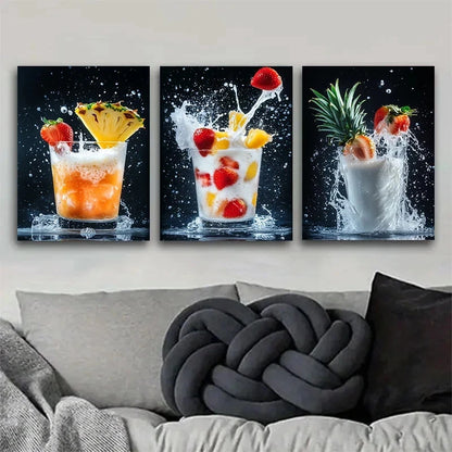 3pcs Vibrant Fruit Drink Colourful Metal Print Ready to Hang Art