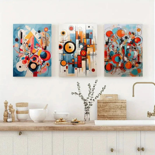 3pcs Vibrant Abstract Circles Art Prints Metal Print Ready to Hang Art