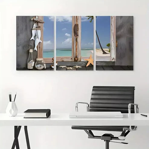 3pcs Beach Starfish Seashells Canvas Framed 60x90cm - High Quality Print 100% Australian Made Wall Canvas Ready to Hang