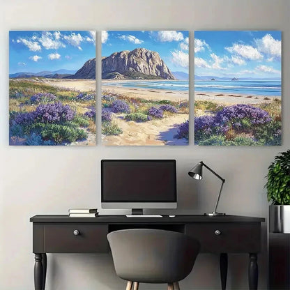 3pcs Morro Strand State Bay State Beach Travel Wall Art Set Canvas Framed 50x70cm - High Quality Print 100% Australian Made Wall Canvas Ready to Hang