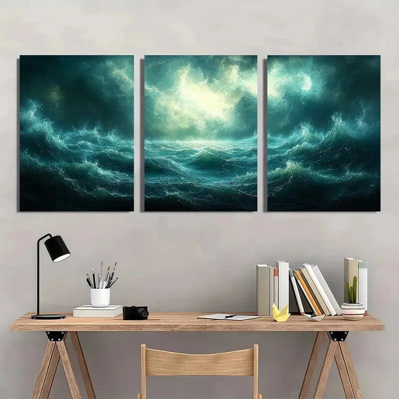 3pcs Thunderstorm Seascape Ocean Storm Art Metal Print Ready to Hang Art
