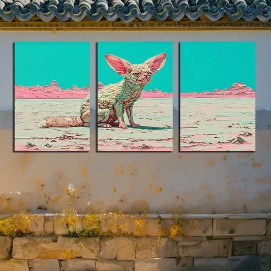 3pcs White Desert Fox Illustration Metal Print Ready to Hang Art