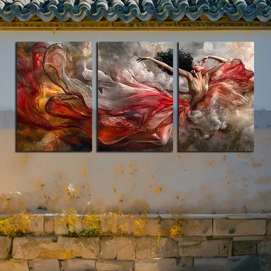 3pcs Vibrant Beautiful dancing girl Abstract Metal Print Ready to Hang Art