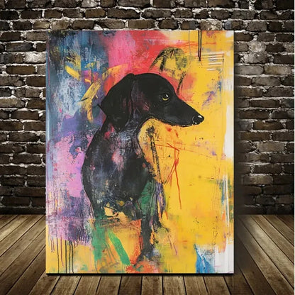Beautiful Abstract Art a Dachshund Painting 40x60cm Metal Print Ready to Hang