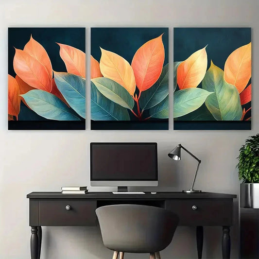 3pcs Cordyline Fruticosa Leaves Coral Green Wall Art Set Canvas Framed 40x60cm - High Quality Print 100% Australian Made Wall Canvas Ready to Hang