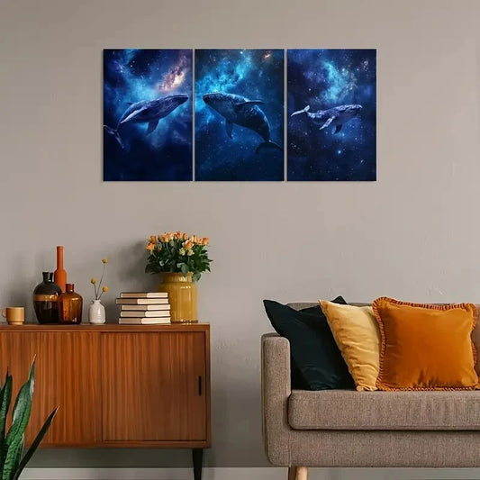 3pcs Vintage Whale & Starry Sky Metal Print Ready to Hang Art
