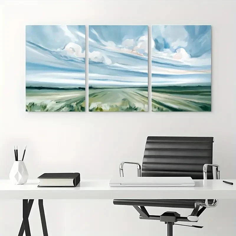 3pcs Countryside Farmland Scenery Painting Metal Print Ready to Hang Art