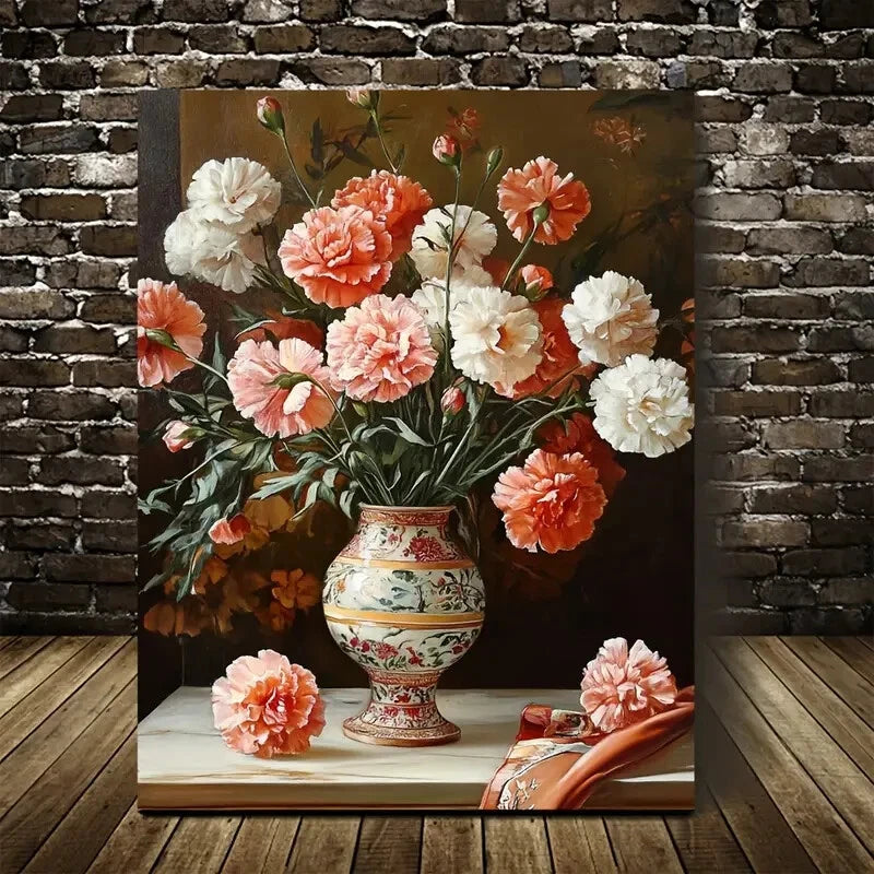 Traditional Pink & Peach Colorful Painting 40x60cm Metal Print Ready to Hang