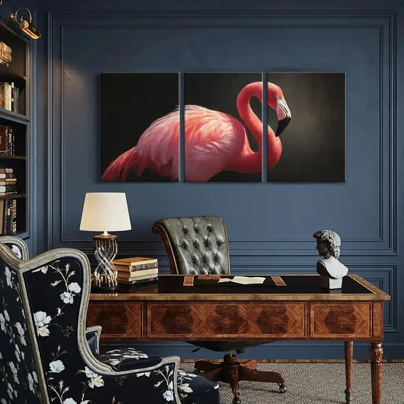 3pcs Artistic Elegant Flamingo Vibrant Colors Metal Print Ready to Hang Art