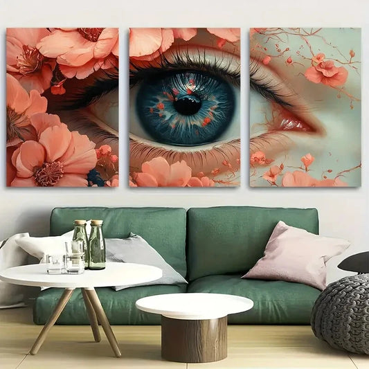 3pcs Mystical Eye Flower Pink Red Botanical Metal Print Ready to Hang Art