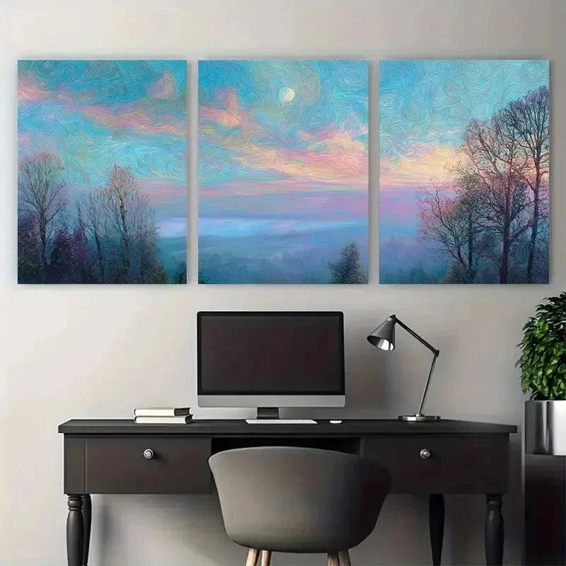 3pcs Misty Beach At Dusk Surreal Van Perfect Wall Art Canvas Framed 60x90cm