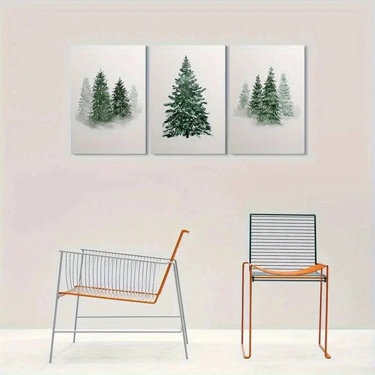 3pcs Watercolor Winter Pine Trees Metal Print Ready to Hang Art