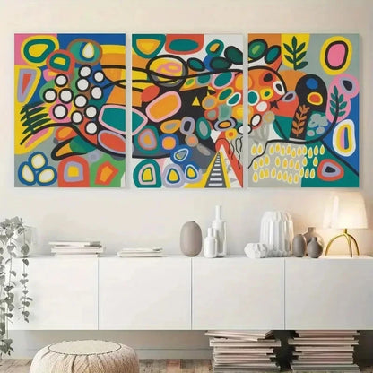 3pcs Vibrant Colorful Abstract Geometric Metal Print Ready to Hang Art