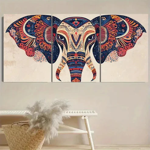 3pcs Vibrant Elephant Wall Art Set Canvas Unframed - High Quality Print 100% Australian Made Wall Canvas