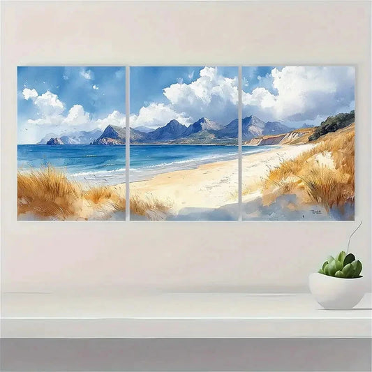 3pcs Portsalon Beach Painting Donegal Watercolor Metal Print Ready to Hang Art