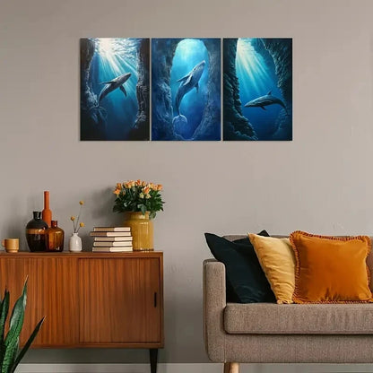3pcs Vintage Whale & Deepsea Design Metal Print Ready to Hang Art
