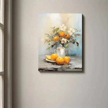 Beautiful Vibrant Citrus & Floral Design Painting 40x60cm Metal Print Ready to Hang