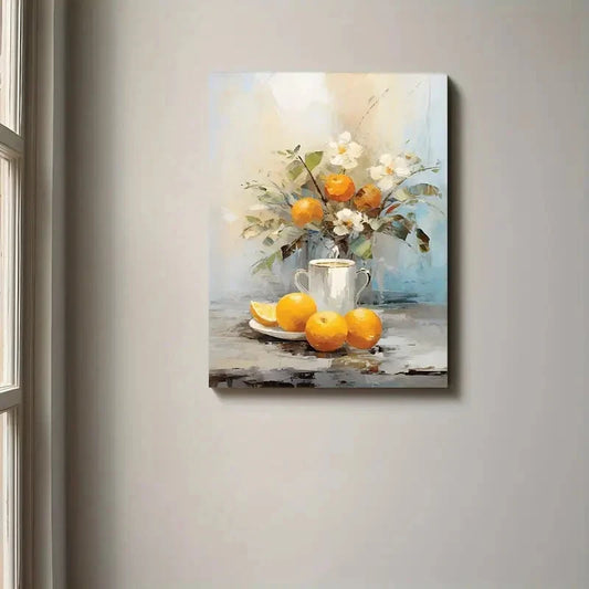 Beautiful Vibrant Citrus & Floral Design Painting 40x60cm Metal Print Ready to Hang