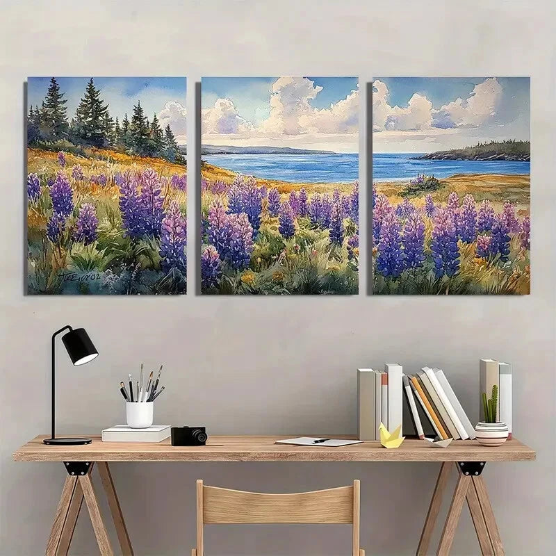 3pcs Watercolor Maine Coastal Landscape Seascape Metal Print Ready to Hang Art