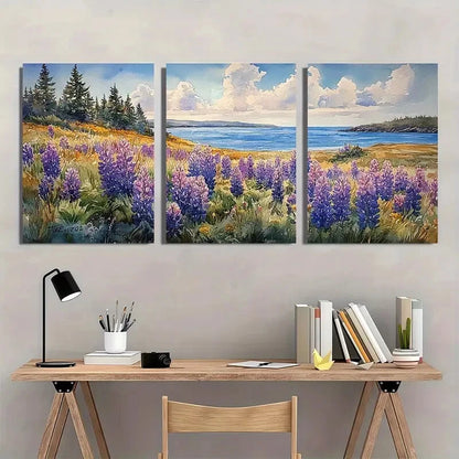 3pcs Watercolor Maine Coastal Landscape Seascape Metal Print Ready to Hang Art