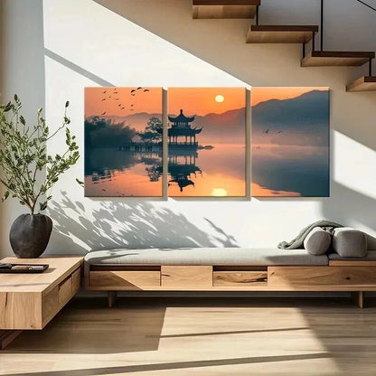 3pcs Traditional Chinese Landscape Decor Wall Art Set Canvas Framed 40x60cm - High Quality Print 100% Australian Made Wall Canvas Ready to Hang